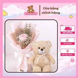 [COMBO QUÀ TẶNG] Gấu Bông Teddy kèm bó hoa hồng sáp cao cấp - Tiệm gấu Choco