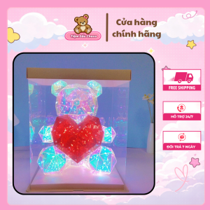 Gấu Bearbrick đèn Led pha lê đa sắc - Hộp quà decor sang trọng tiệm gấu Choco