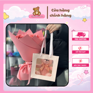 Combo quà tặng đại hỷ: Bó hoa hồng sáp khổng lồ và gấu bông túi kính cao cấp - Tiệm Gấu Choco