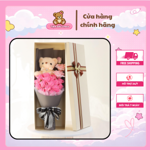 Hộp quà hoa hồng sáp kèm gấu Teddy cao cấp - Quà tặng kỷ niệm sang trọng Tiệm Gấu Choco